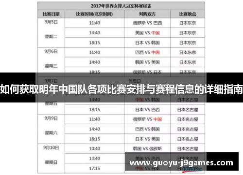 如何获取明年中国队各项比赛安排与赛程信息的详细指南